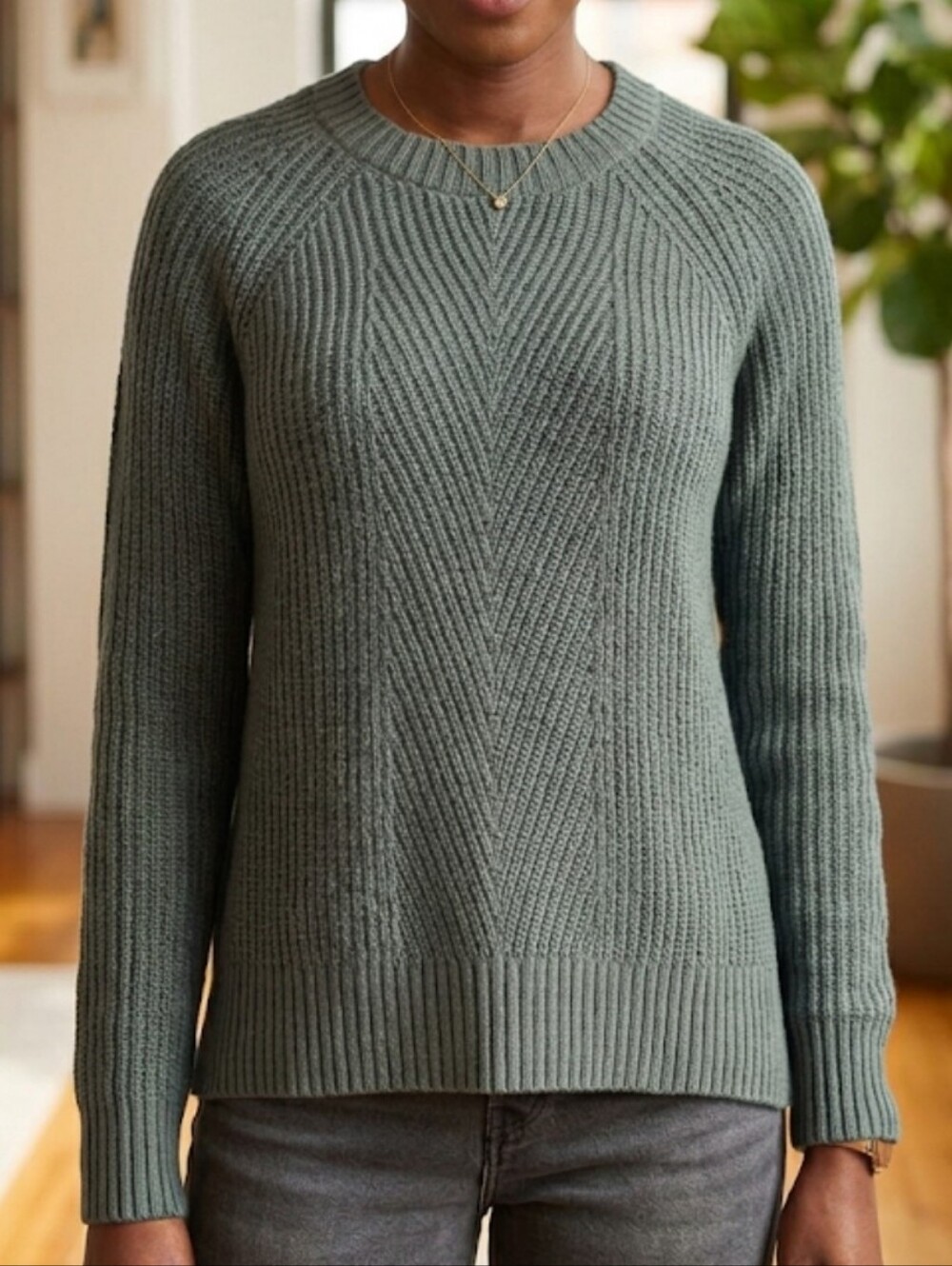L.L. Bean Women's Mariner Shaker Crewneck Green Preppy Cozycore Sweater Size XL